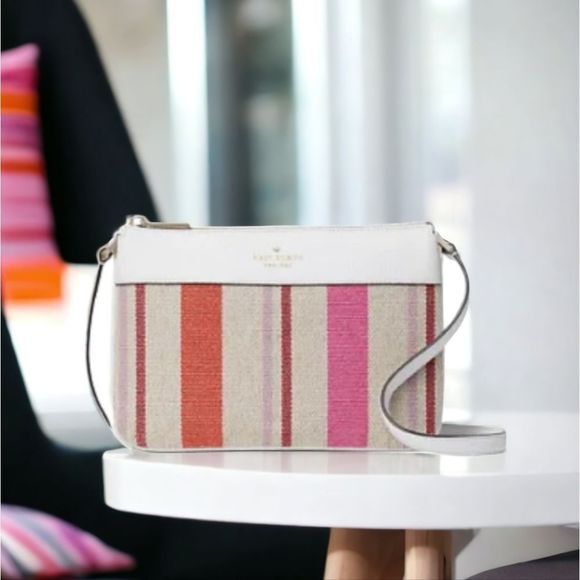 kate spade Handbags - Kate Spade Like New NY LEILA STRIPED CANVAS TRIPLE GUSSET CROSSBODY